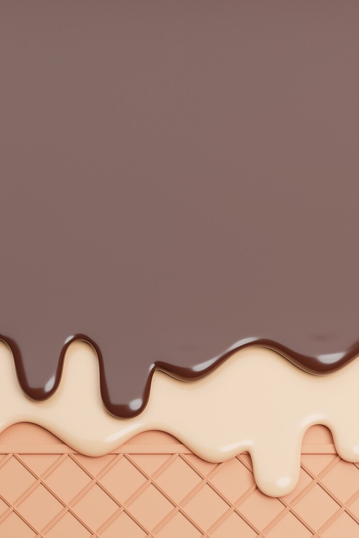Helado de chocolate y vainilla derretido sobre fondo de oblea,