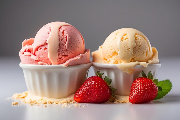 Helado de chocolate, vainilla y fresa aislado en blanco