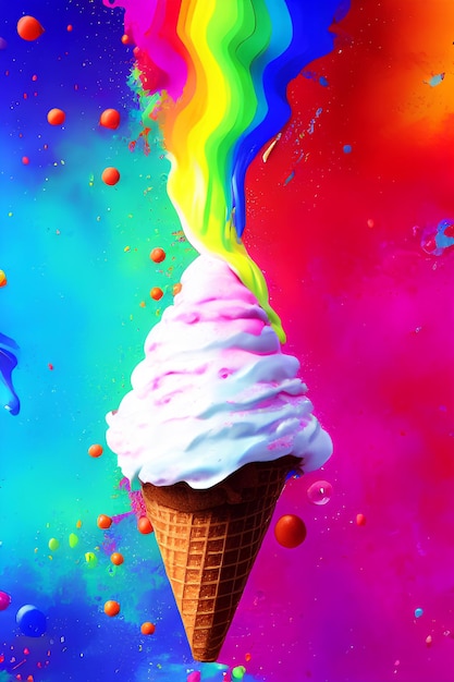 Un helado colorido con un arcoíris