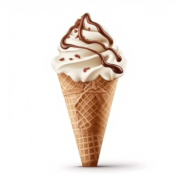 helado de cono de chocolate fondo blanco