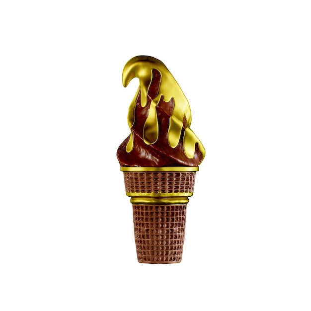 El helado en un cono de waffle es delicioso Maqueta de ilustración de renderización 3D muy detallada