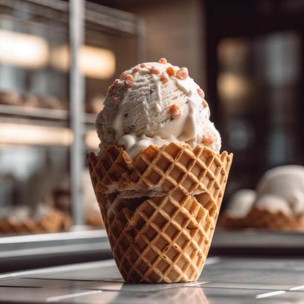 Helado en un cono de waffle generativo de IA