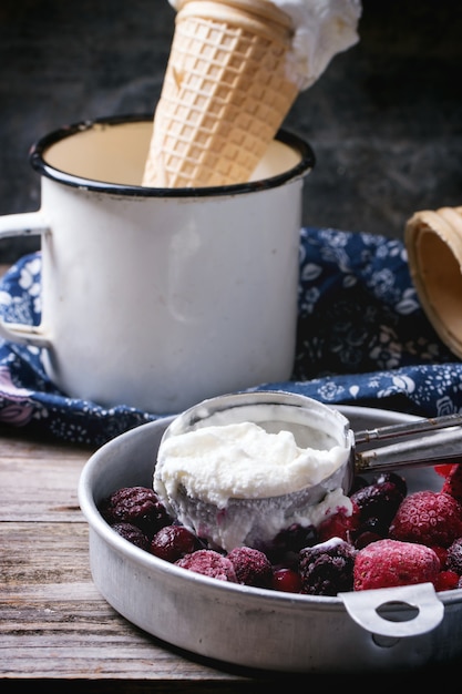 Helado en conos de oblea