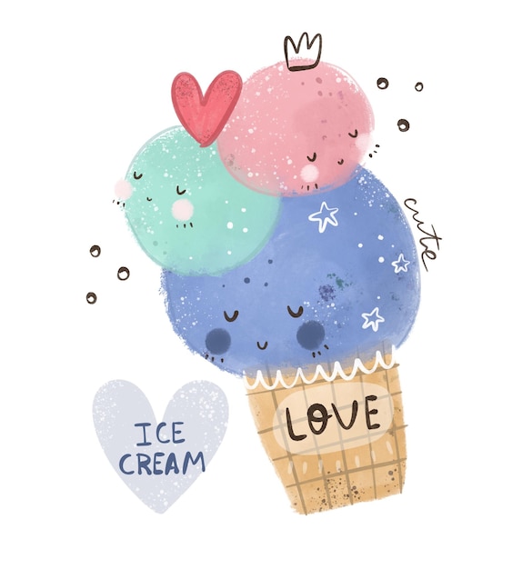 Helado de dibujos animados helado de dibujo a mano letras