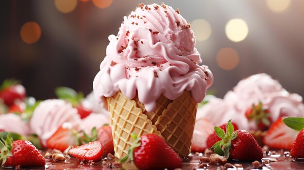 Helado doce com morango