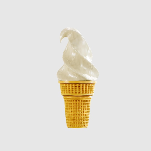 El helado de fresa en un cono de waffle es delicioso Maqueta de ilustración de renderización 3D muy detallada