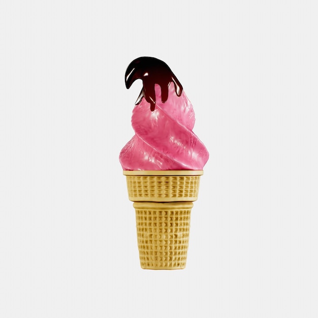 Foto el helado de fresa en un cono de waffle es delicioso maqueta de ilustración de renderización 3d muy detallada