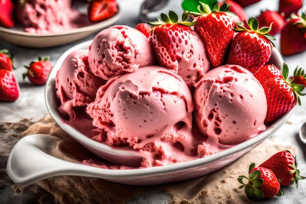 Foto el helado de fresa es un sabor clásico que disfruta la gente de todas las edades