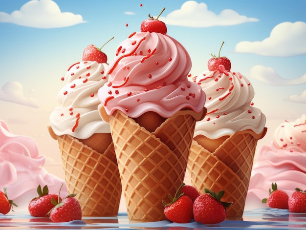 Helado de fresa HD 8K papel tapiz de ilustración vectorial