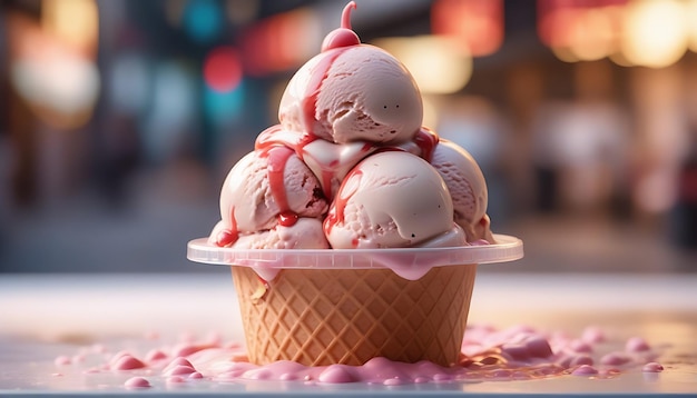 Helado de fresa con jarabe generativo Ai