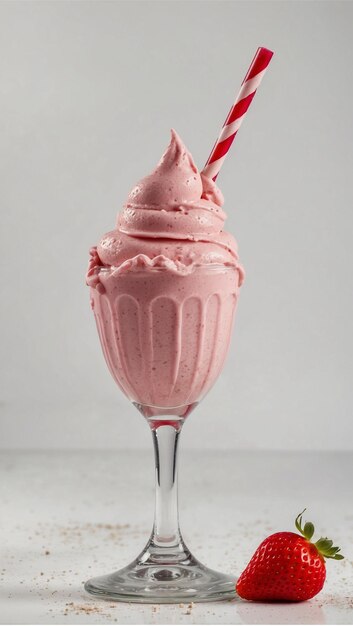 Helado de fresa en un tazón aislado sobre un fondo blanco