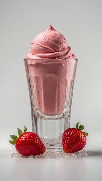 Helado de fresa en un tazón aislado sobre un fondo blanco