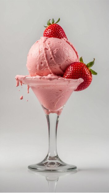 Helado de fresa en un tazón aislado sobre un fondo blanco