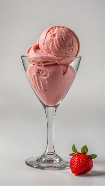 Foto helado de fresa en un tazón aislado sobre un fondo blanco