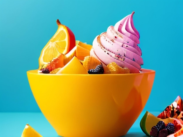 Foto helado de frutas en el cuenco ai generado