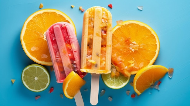 Foto helado de frutas sobre un fondo azul