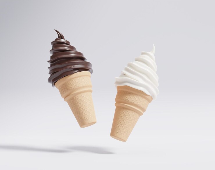 Helado de helado de cono suave de chocolate en cono de waffle representación 3d ilustración 3d