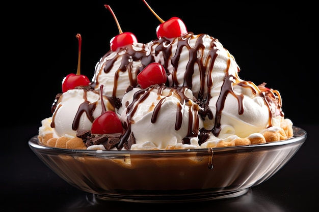 Helado de helado en un tazón de gofres aislado en negro