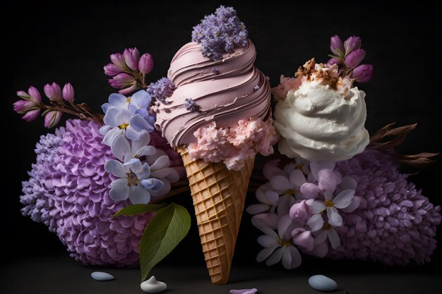 Helado lila único y hermoso. Fotografía única de arreglos florales.