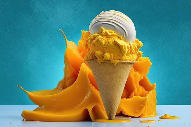 helado de mango de ilustración 3d aislado en la taza