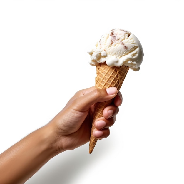 Foto un helado de mano sobre fondo blanco