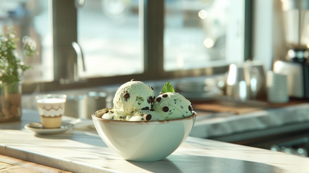 Helado de menta y chocolate de primer plano