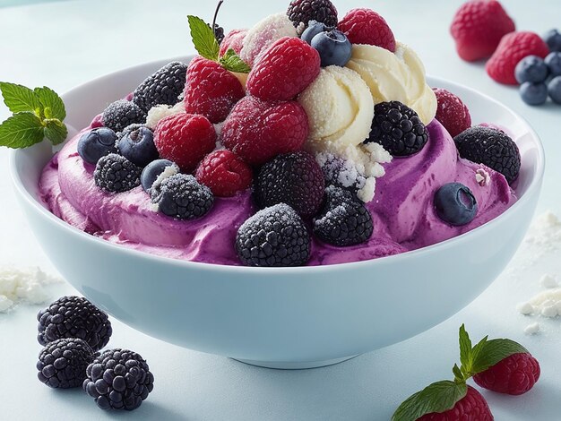 Helado mezclado en un plato de Sundae aislado sobre un fondo blanco