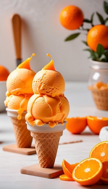 El helado de naranja orgánico el estado de ánimo de verano el delicioso postre refrescante el helado