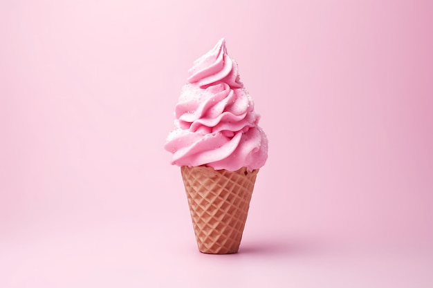 Foto helado de navidad rosa en un cono de waffle sobre un fondo rosa suave foto horizontal.