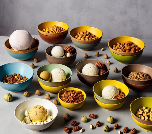 helado con nueces almendras avellanas nueces almendra cacahuetes pistachos cacao avellana