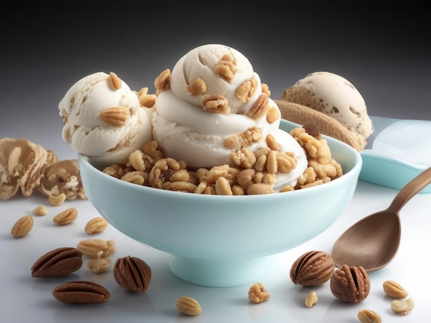 Helado con nueces en un bol