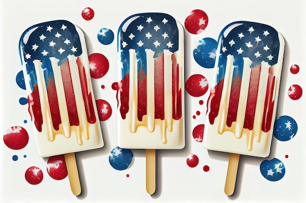 Helado de paletas con patrón de bandera de Estados Unidos para el 4 de julio, día de la independencia estadounidense y veteranos