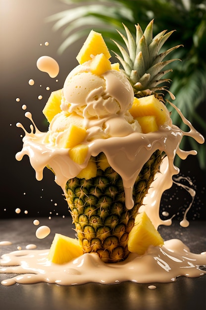 helado de piña con chorrito de piña