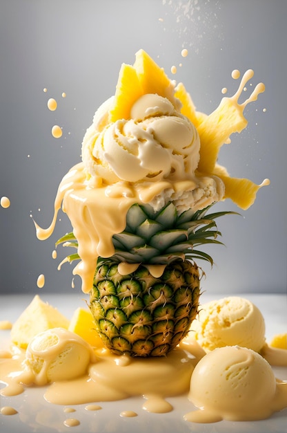 helado de piña con chorrito de piña