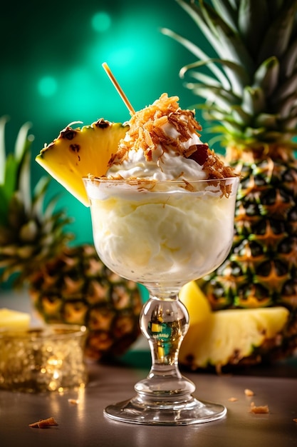 Un helado de piña con piña encima Piña Colada en verano