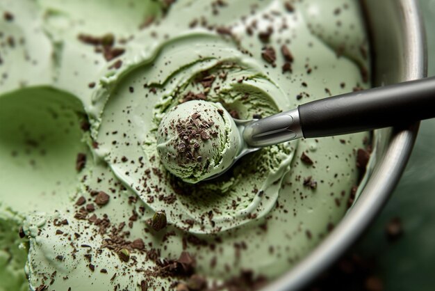 Foto helado de pistacho con chocolate