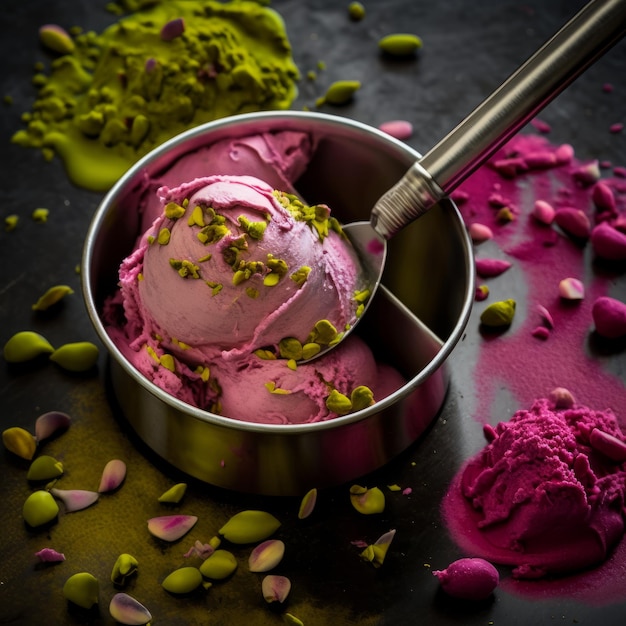 Helado de pistacho en colores verde y rosa Creado con tecnología de IA generativa