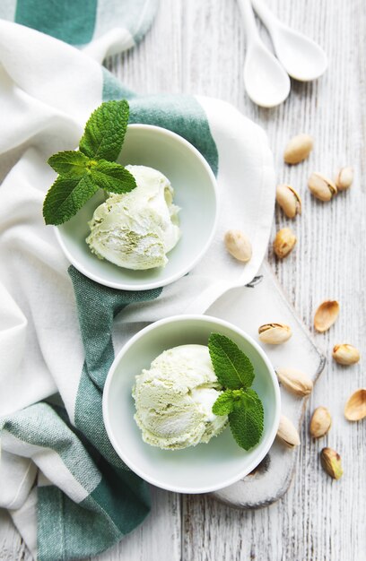 Helado de pistacho y menta.