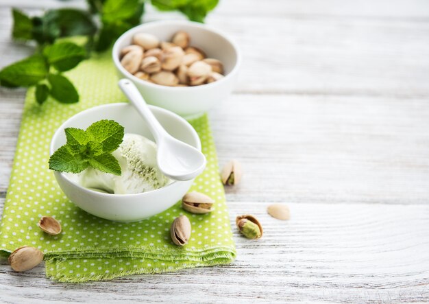 Helado de pistacho y menta.