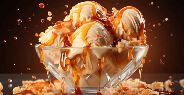 Helado en un plato líquido dulce caramelo miel imagen generada por IA