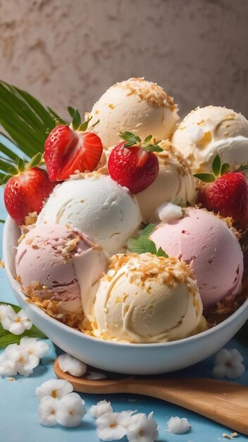 Helado de postre de verano helado con coco
