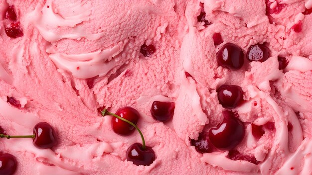 Foto un helado rosa con cerezas en él