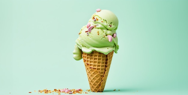 helado suave de aguacate en un cono con salpicaduras Contenido generativo de Ai
