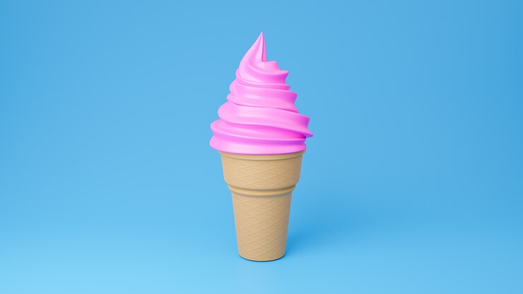 Helado suave de sabor a fresa en cono crujiente