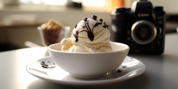 Foto helado en una taza de waffle ia generativa