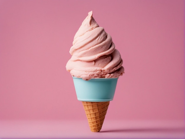 Un helado en un tazón de fondo de color pastel