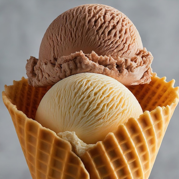 Foto helado de vainilla con conos de waffle