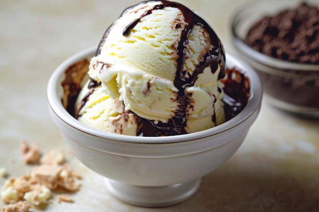 Foto helado de vainilla con gotas de chocolate