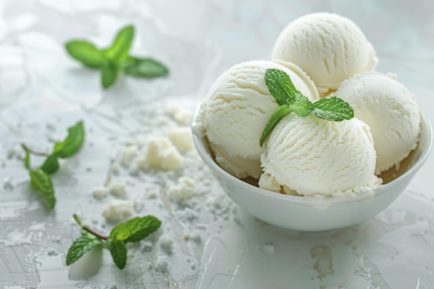 Helado de vainilla orgánico casero con menta