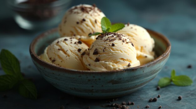 Helado de vainilla orgánico casero con menta